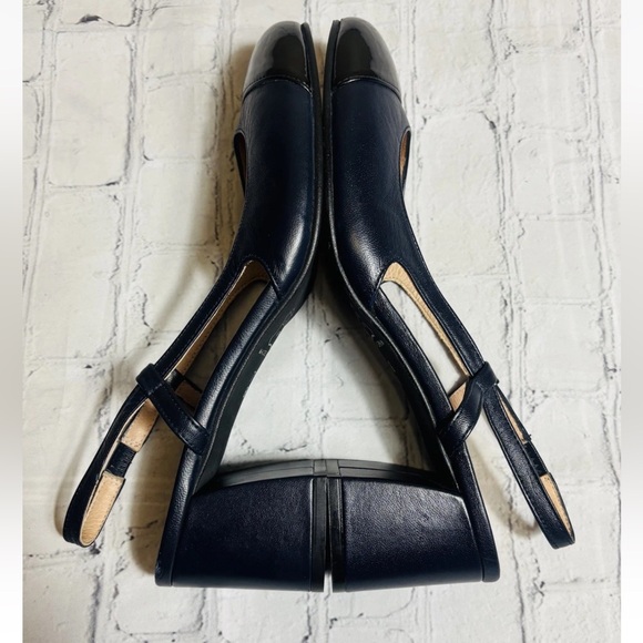 French Sole FS/NY Tuckernuck Slingback Baton Leather Heels Navy/Black Size 7.5 - Picture 8 of 10